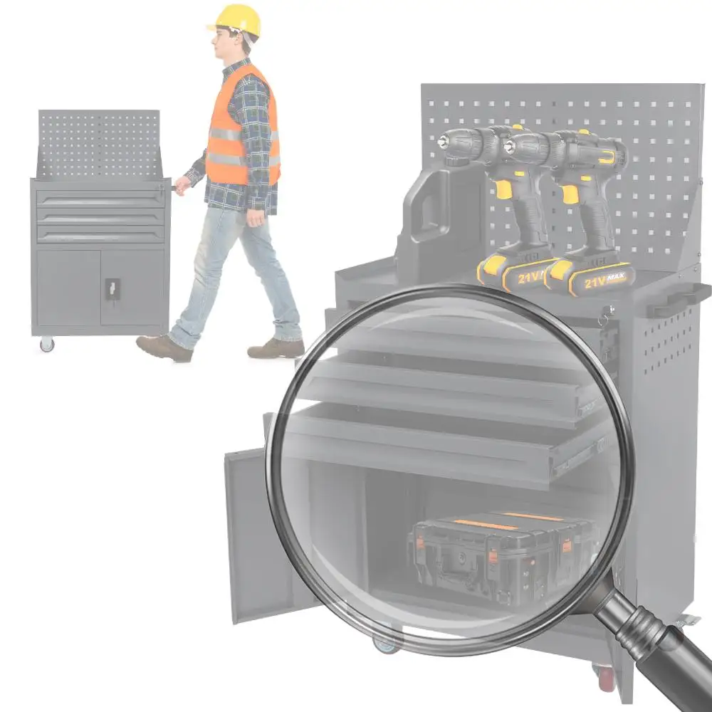 

Heavy Duty Rolling Tool Chest with Drawers Tool Storage Cabinet Compact Tool Cart with Pegboard for Workshop Warehouse Garage