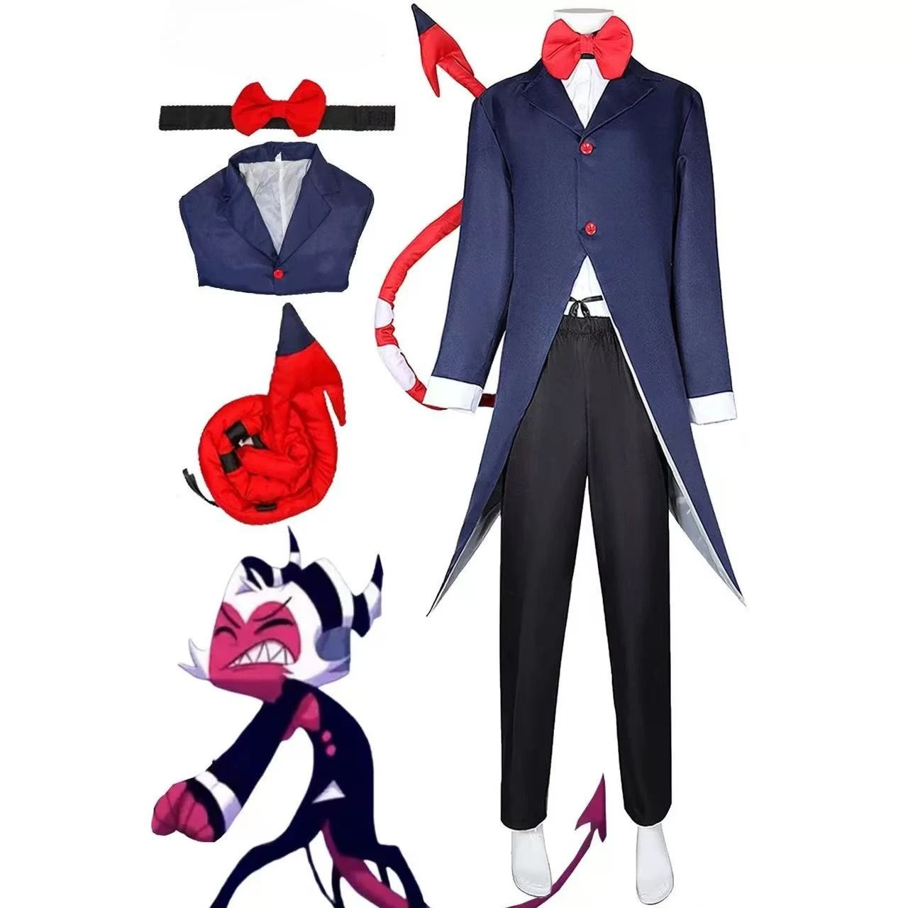 

Helluva Boss Blitzo Cosplay Costume Party Uniform Suit with Tail Halloween Carnival Outfits Blitzo Full Set for Anime Cosplay
