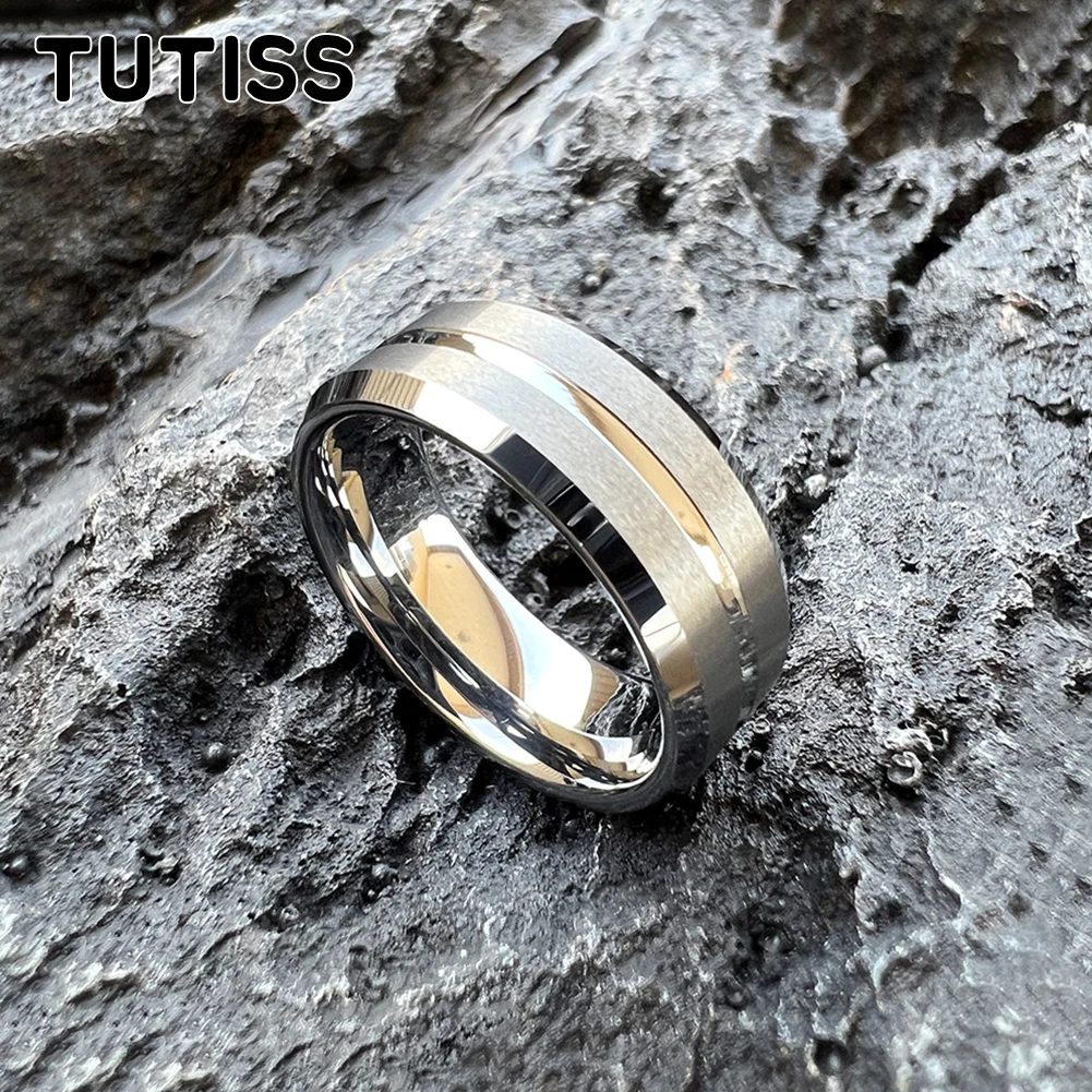 TUTISS 6mm 8mm Very Popular Tungsten Wedding Band Men Women Ring Center Groove Satin Finish