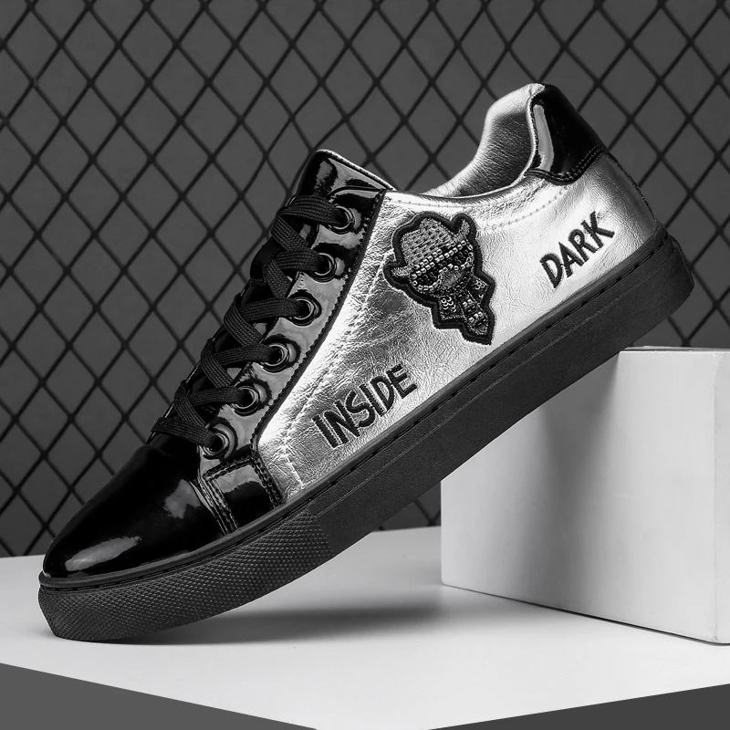 Men Casual Shoes Patent Leather Flats Skate Men Cool Driving Shoes Male