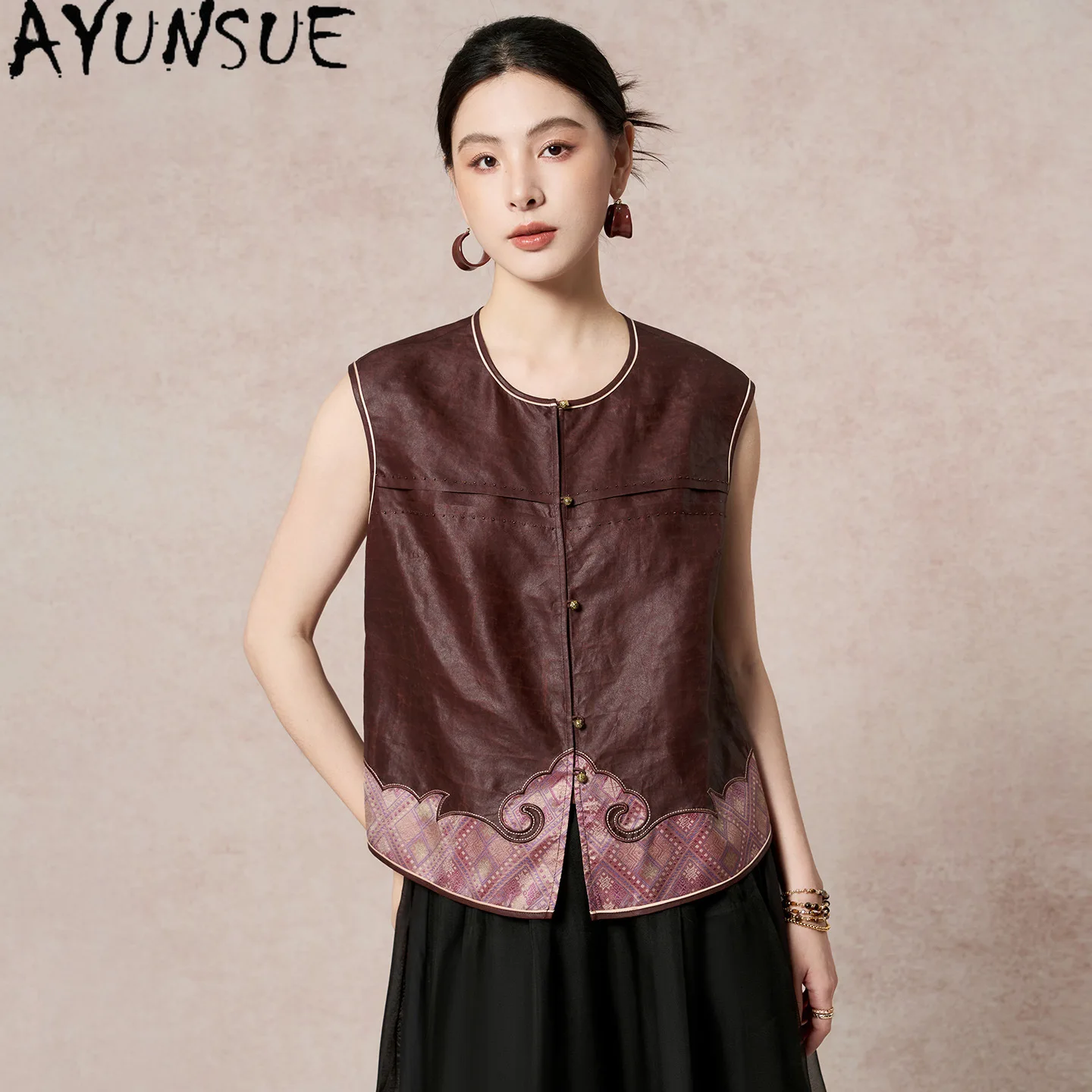 AYUNSUE 100% Real Mulberry Silk Vest Women Vintage Sleeveless Shirt 2026 Summer Clothes Casual Womens Tops Жилет Женский