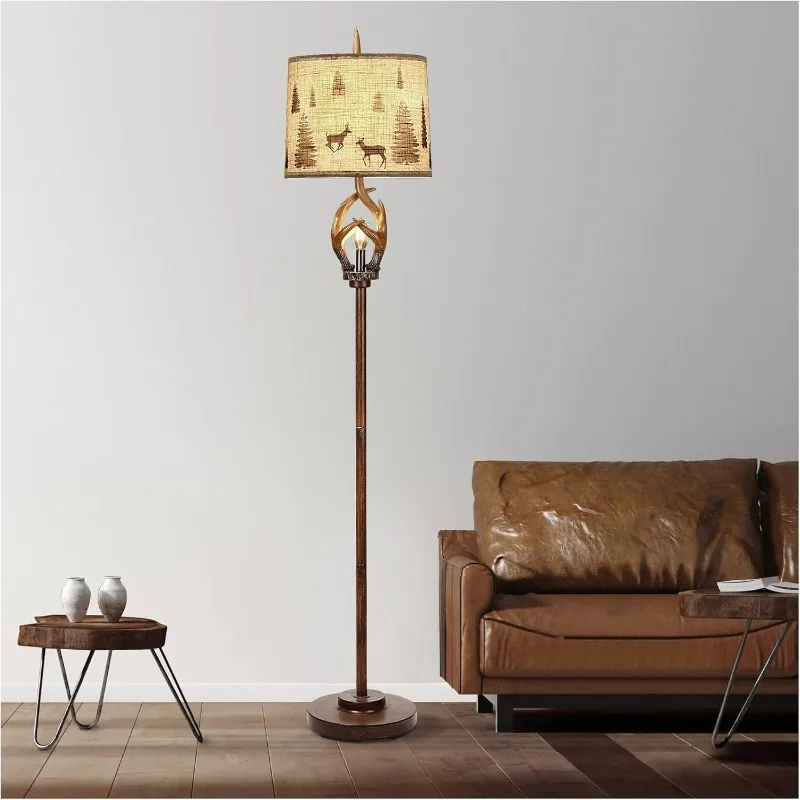 Imagem -03 - Rústico Antlers Floor Lamp com Acabamento Marrom Farmhouse Nightlight Round Shade Lamps Sala de Estar Quarto Escritório Estudo Casa