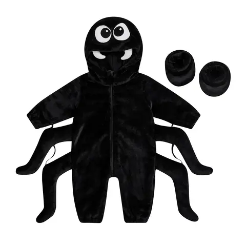 Babyspindelkostym Kreativ Halloween Dragkedja Cosplay Huva Jumpsuit med Fotskydd för Fest 6 best sales Halloween-kostym för bebisar - №5