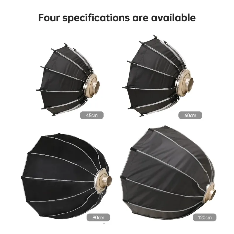 45/60/90/120cm Quick Release Parabolic Softbox Foldable Softbox w/ Bowen Mount Honeycomb Grid for Photography Studio Live Stream