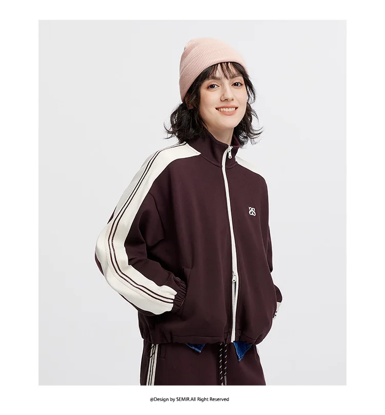 Semir Jacke für Damen, Kordelzug, College-Stil, Stehkragen, Textur, sportlich, 2025, Herbst-Oberbekleidung, Damenbekleidung, Tops für Damen – Detail 3