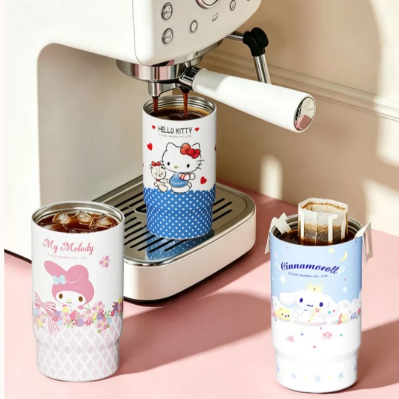 X&W Sanrio Cartoon Insulated Cup Hello Kitty SUS316 Handheld Thermos with Straw Portable Car Travel Coffee Water Bottle for Girl
