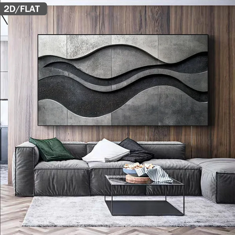 2D Flat Large Abstract Wave Concrete Canvas Wall Art Print- Unframed Modern Minimalist Canvas Prints