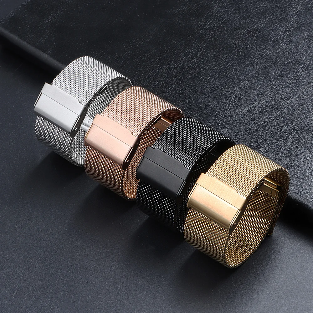 8/10/12/13/14/15/16/17/18/19/20/21/22/24mm Universal 0.6 Milanese Watch Band Black Rose Gold Sliver Mesh Stainless Steel Strap