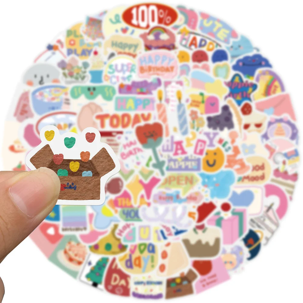 90pcs Happy Birthday Stickers For Notebooks Phone Laptop Stationery Cup Scrapbook Aesthetic Happie Sticker Scrapbooking Supplies