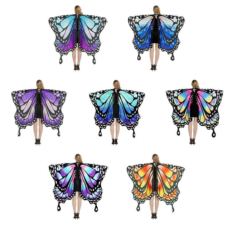 Women Butterfly Coat Party Cosplay Cape Fancy Dress Costume with Colourful Mask and Headband Fairy Wings Pixie Shawl Cloak