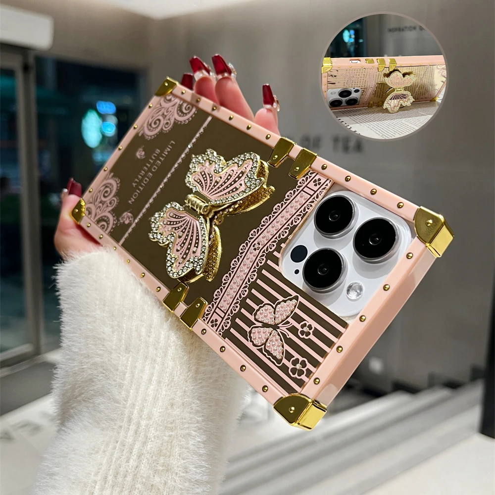 

Блестящий чехол со стразами для телефона iPhone 15 Pro Max 14 13 12 11, роскошная складная подставка, Противоударная задняя крышка