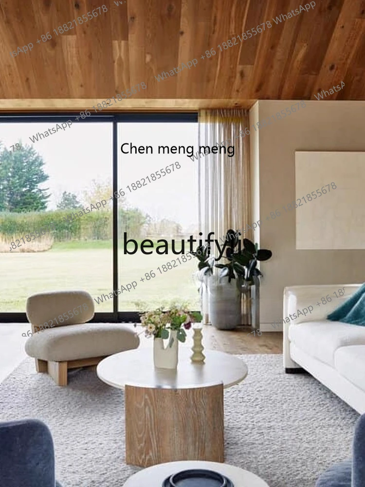 

X New Minimalist Retro Solid Wood Oval Marble Coffee Table Natural Wood Living Room Coffee Table