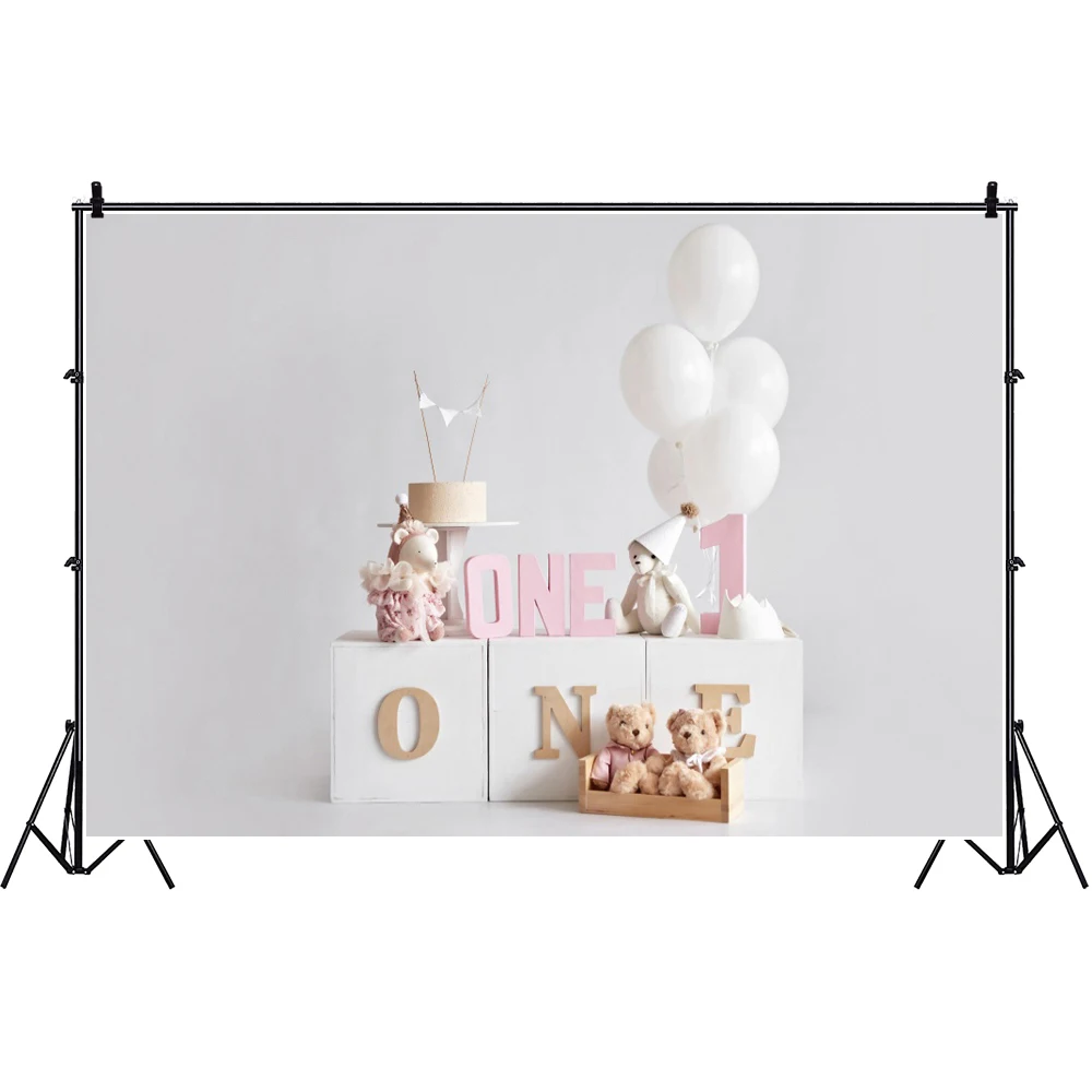 Newborn Baby Birthday Party Cake Smash Backdrop Decor Ballon Cute Bear Floor Portrait Photography Background For Photo Studio