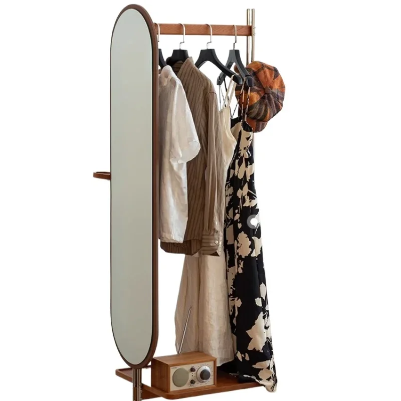 

Removable solid wood hanger household hanger 2025 new stainless steel coat rack bedroom floor mirror
