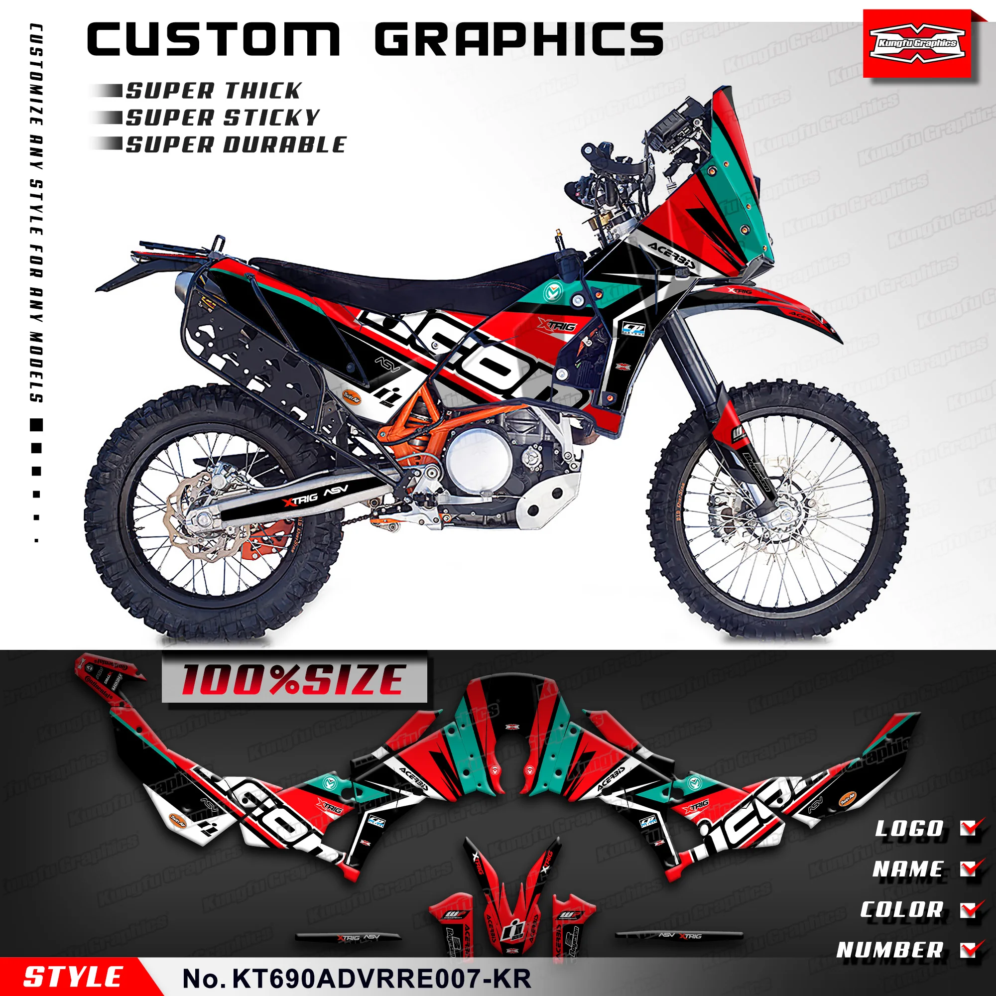 KUNGFU GRAPHICS Sticker Kit Laminated Decals for KTM RALLY RAID EVO2 690 ADV, Accessories, KT690ADVRRE007-KR