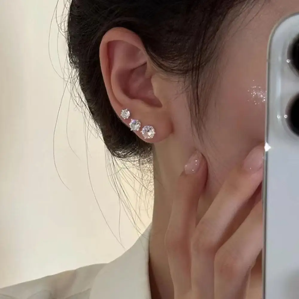 12Pairs New Pack White Shiny Wedding Stud Earrings Set For Women Men Crystal Earrings Fashion Jewelry Accessories Party Gifts