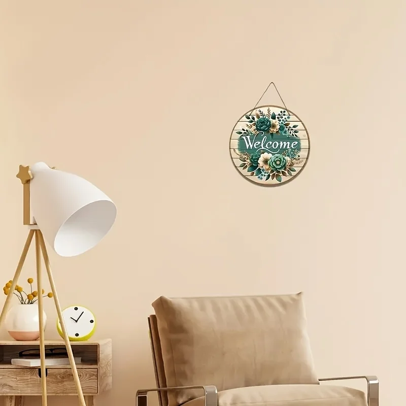 2D مسطح، قطعة واحدة، 2D مسطح "تصميم نمط الأزهار" لافتة خشبية مستديرة 8 × 8 بوصة - ديكور متعدد الاستخدامات للمنزل والمكتب والجراج وما إلى ذلك، C