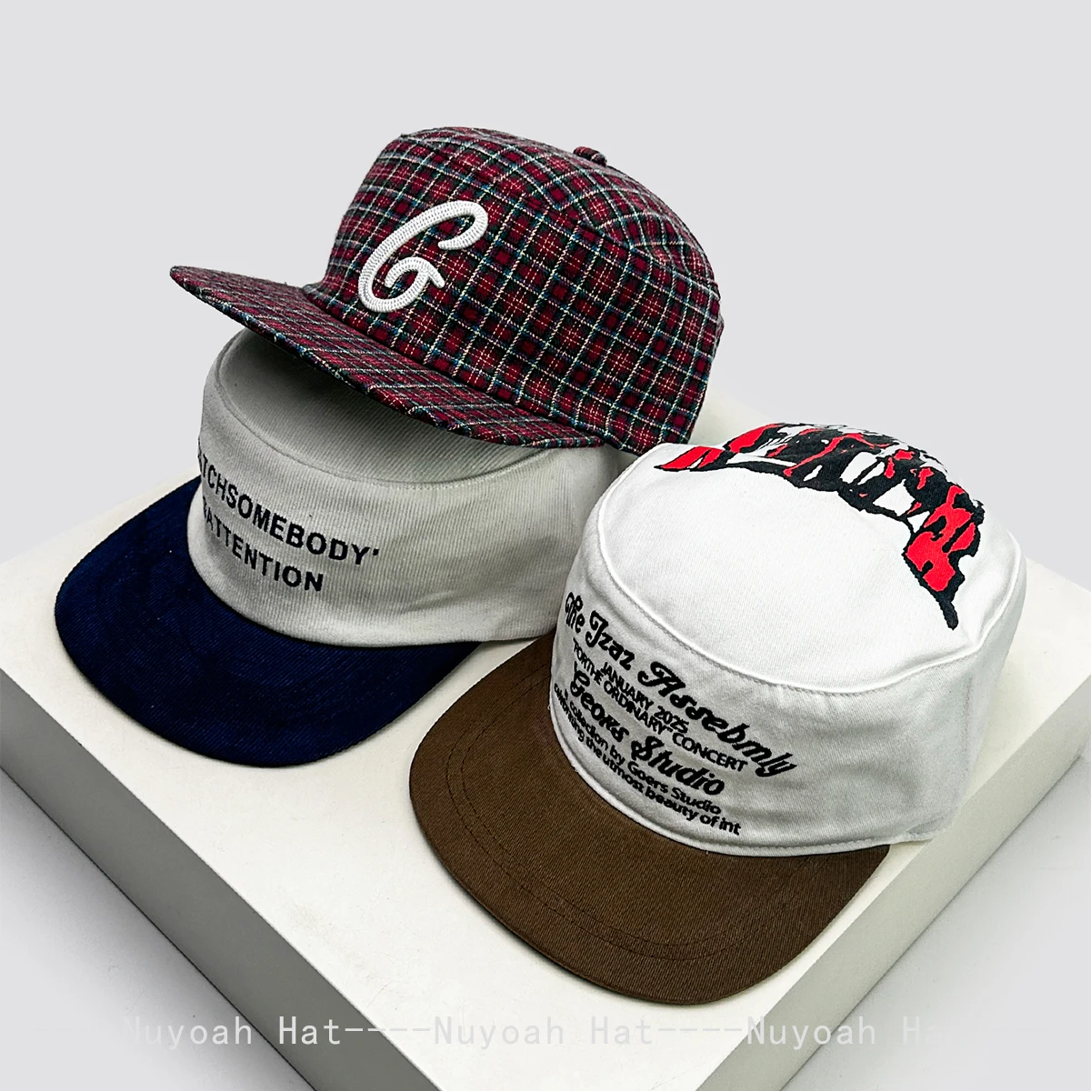 

New Men Women Color Block Letter Embroidery Plaid Baseball Hats Sunshade Flat Top Versatile Niche Peaked Caps Retro Fashion ins