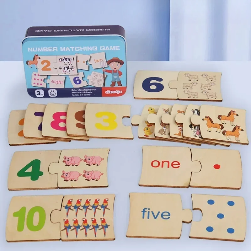 Wooden Number Matching Puzzle Toys Montessori Early Education Digital Pattern Thicken Blocks Game for Baby Festival Gift Toy