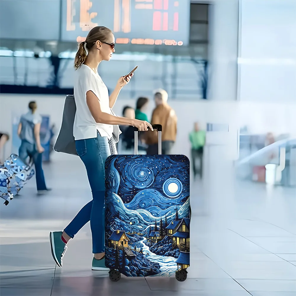 

1PC Van Gogh-style printed luggage cover for luggage sizes 18 – 32 inches; dust and elastic travel accessories to effectively