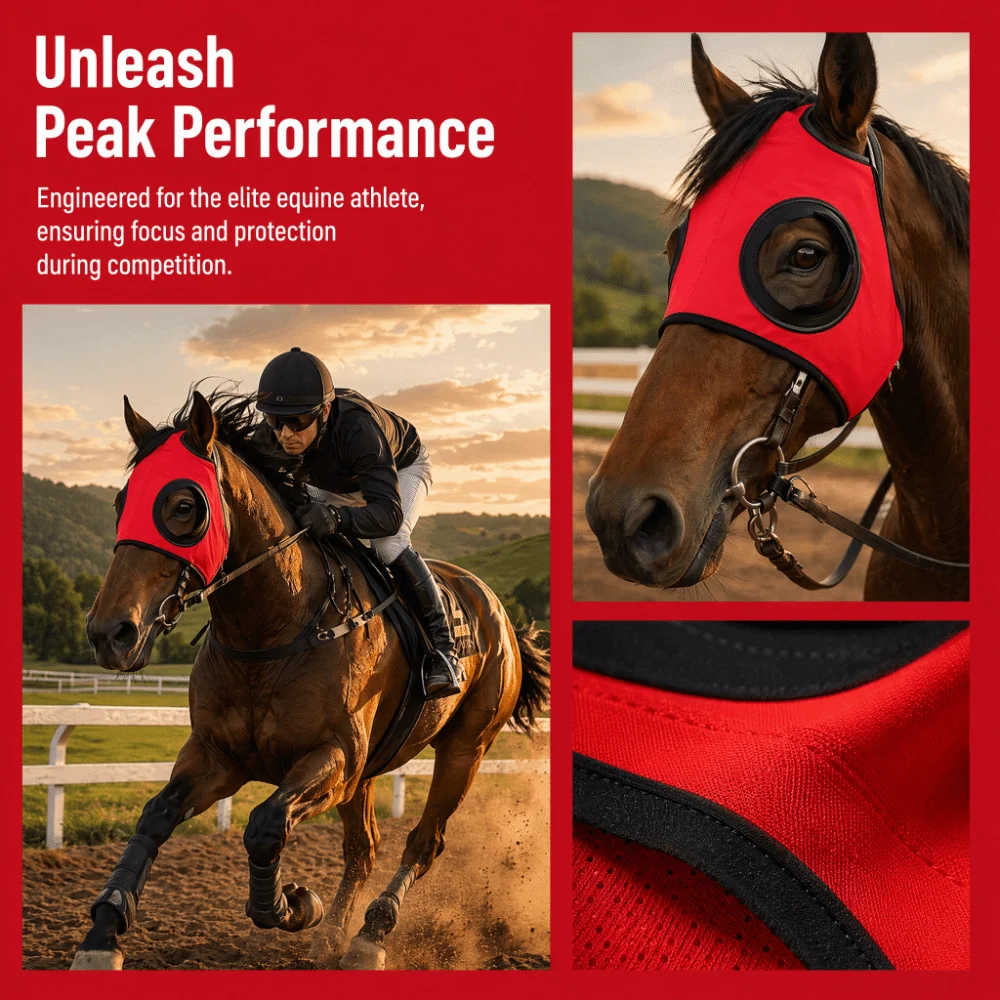 High Elasticity Horse Eye Cover Breathable Material Sand Proof Function Horse Eye Veil Comfortable Red Horse Blinker Competition