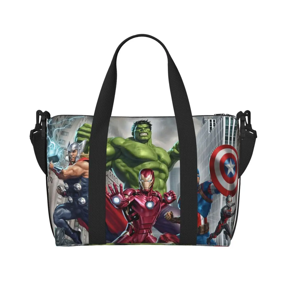 

Custom Captain America Beach Tote Bag for Women Extra Large Gym Carry On Anime Superhero Film Travel Shopping Bags