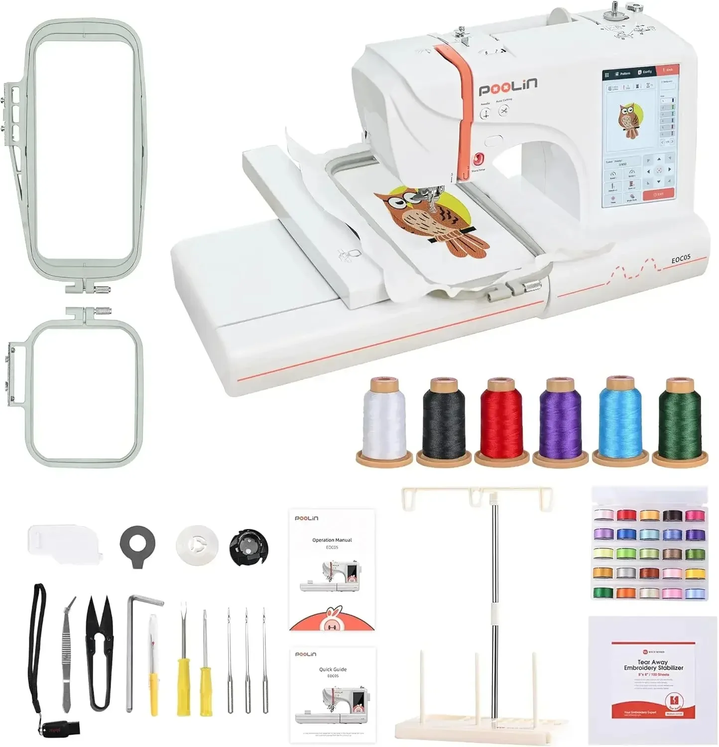 

Poolin EOC05 Embroidery Machine - 4 x 9.25 Inch Large Hoop Embroidery Area, Computerized Embroidery Machine