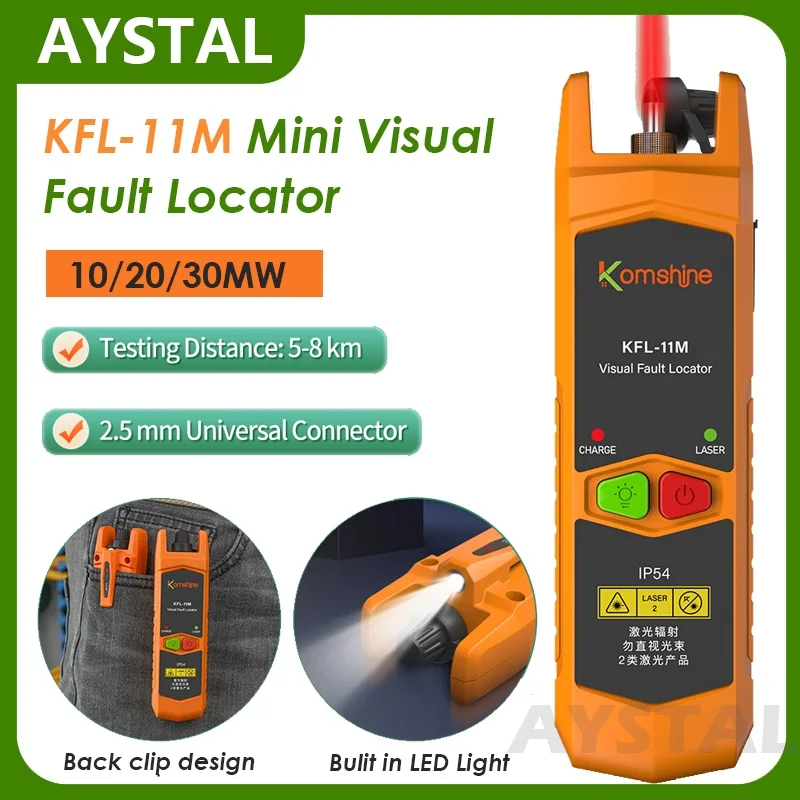 Mini Visual Fault Locator KFL-11M Optical Fiber Laser Pen Testing Distance 10/20Km 30Km VFL Optic, Back Clip Design LED Lighting