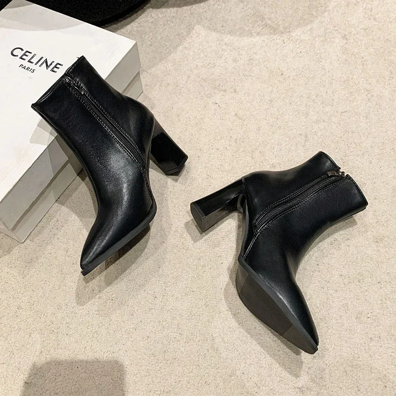 Bottes d'hiver polyvalentes pour femmes, chaussures confortables, fermeture à glissière latérale, talon optique, nouvelle mode, 2024