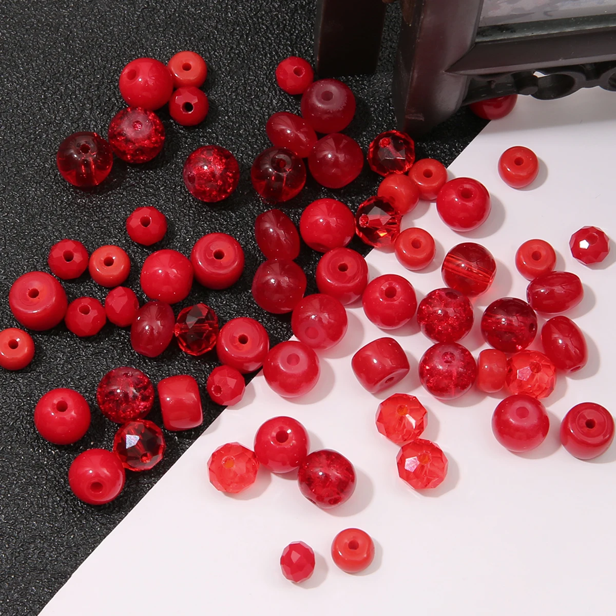

20pcs Red Series Solid Color Crystal Wheel Jade Jelly Pearls Porcelain Glass Beads For DIY Jewelry Making Bracelets Necklaces
