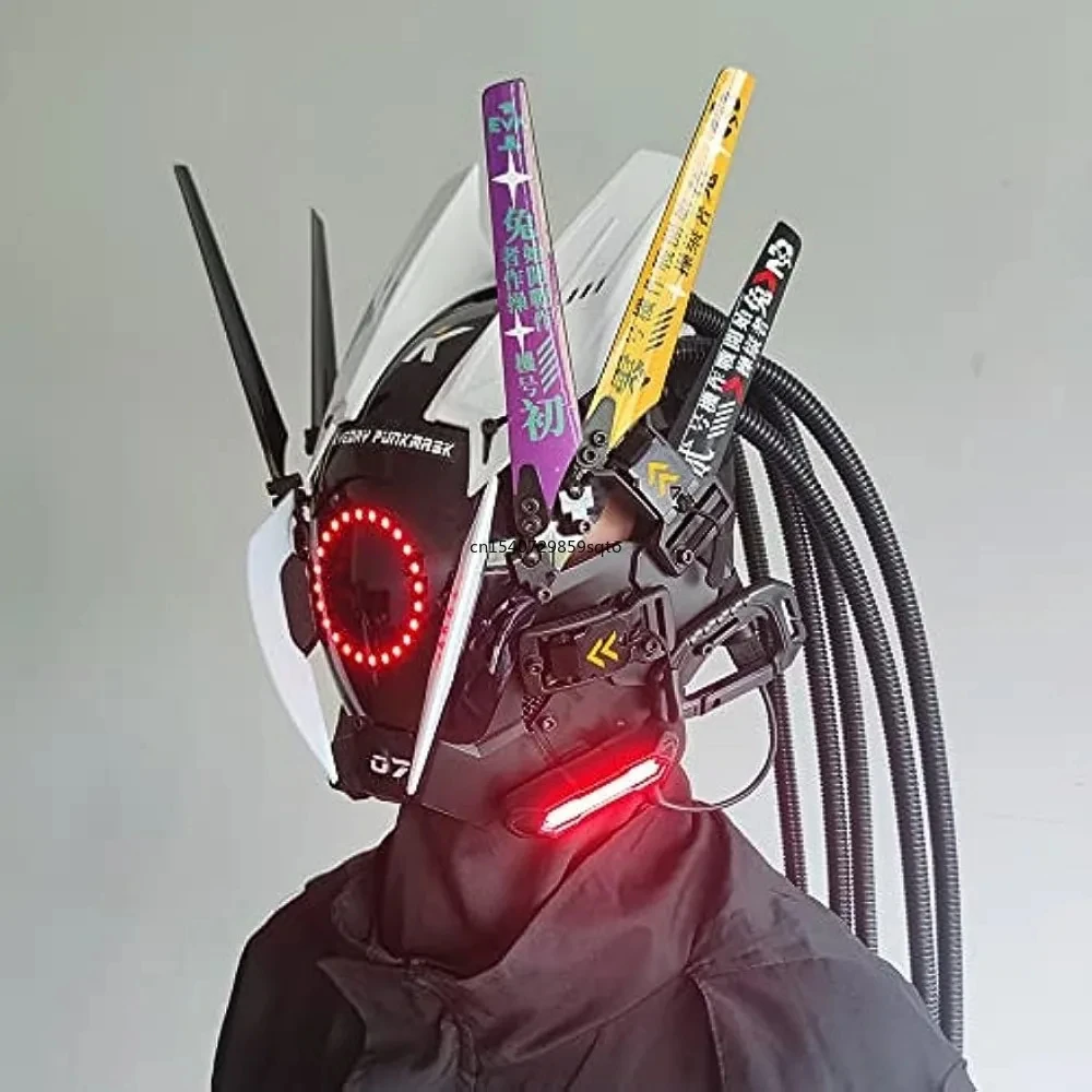 JAUPTO Punk Mask Cosplay for Men, Multicolor LED Round Light Mask Cosplay Halloween Fit Party Music Festival Accessories