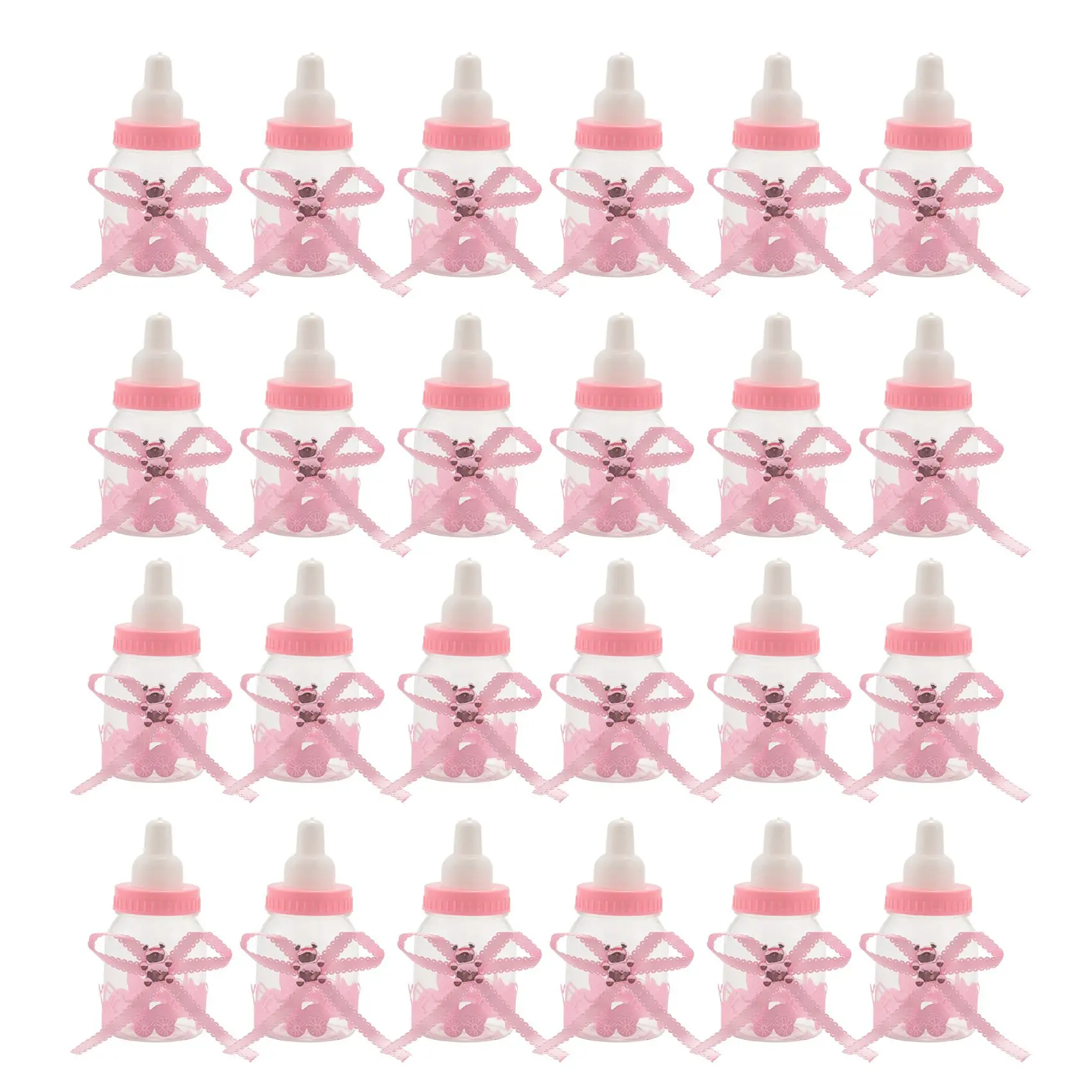 A72P 24 x Baby bottle mini baby bottle 4x9cm rhinestone pink bear gift favor baby girl baby baptism