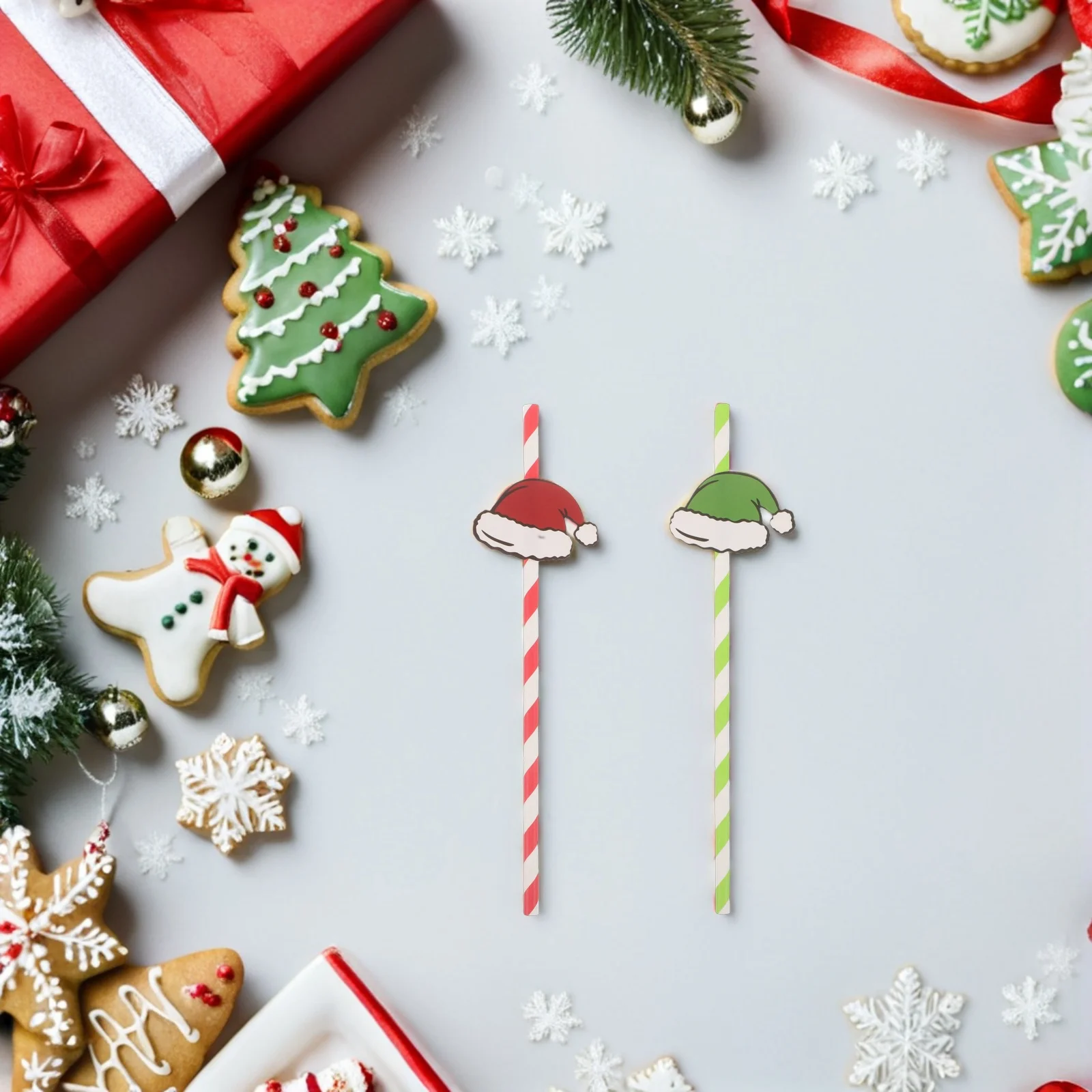 

40Pcs Christmas Paper Straws Festive Candy Cane Striped Design Holiday Party Decor Drinking Straws for Cocktails Dessert Table