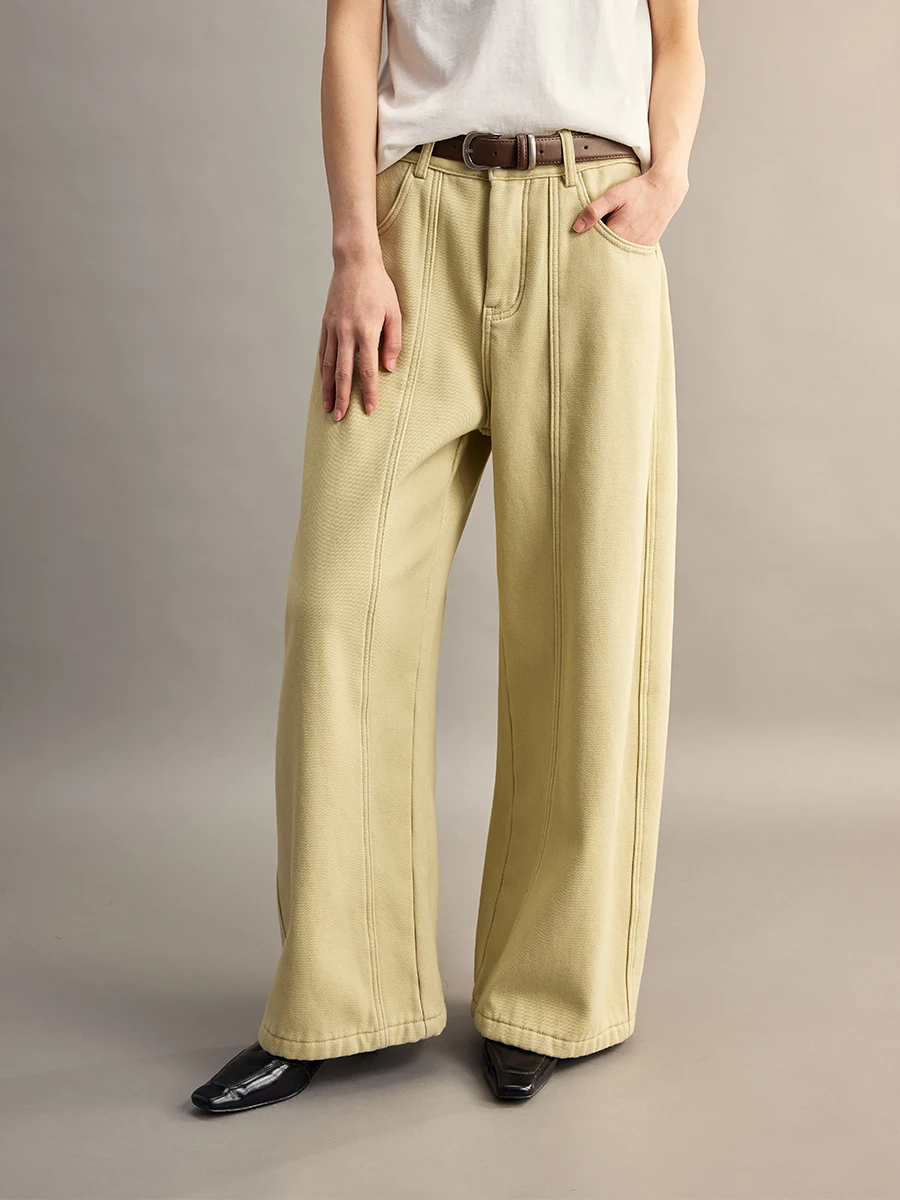 

CAREMIND Fce Lined Wide Leg Jeans Women's High Waist Cotton Denim Pants Casual Sle Commute Friendly Comfortable Fit