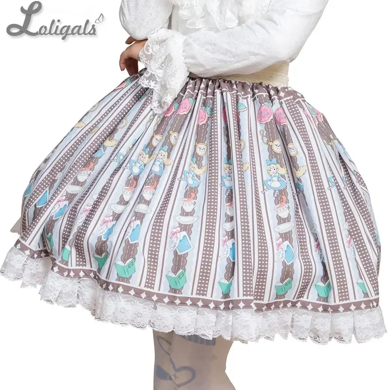 

Sweet Mori Girl Alice and Coffee Mug Printed Short Skirt for Summer