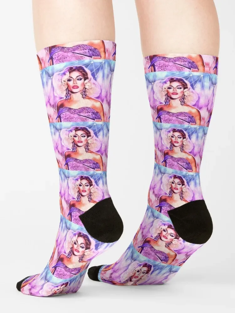 Shangela-Calcetines Glamor morados para hombre y mujer, medias de Navidad personalizadas, medias de lujo, novedad