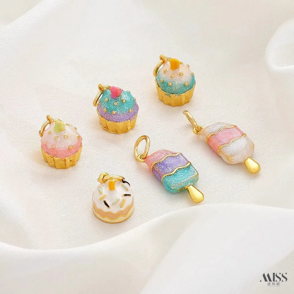 Pure Handmade Cloisonne Drop Oil Enamel Colored Ice Cream Ice Cream Cake Pendant DIY Bracelet Necklace Pendant Accessories