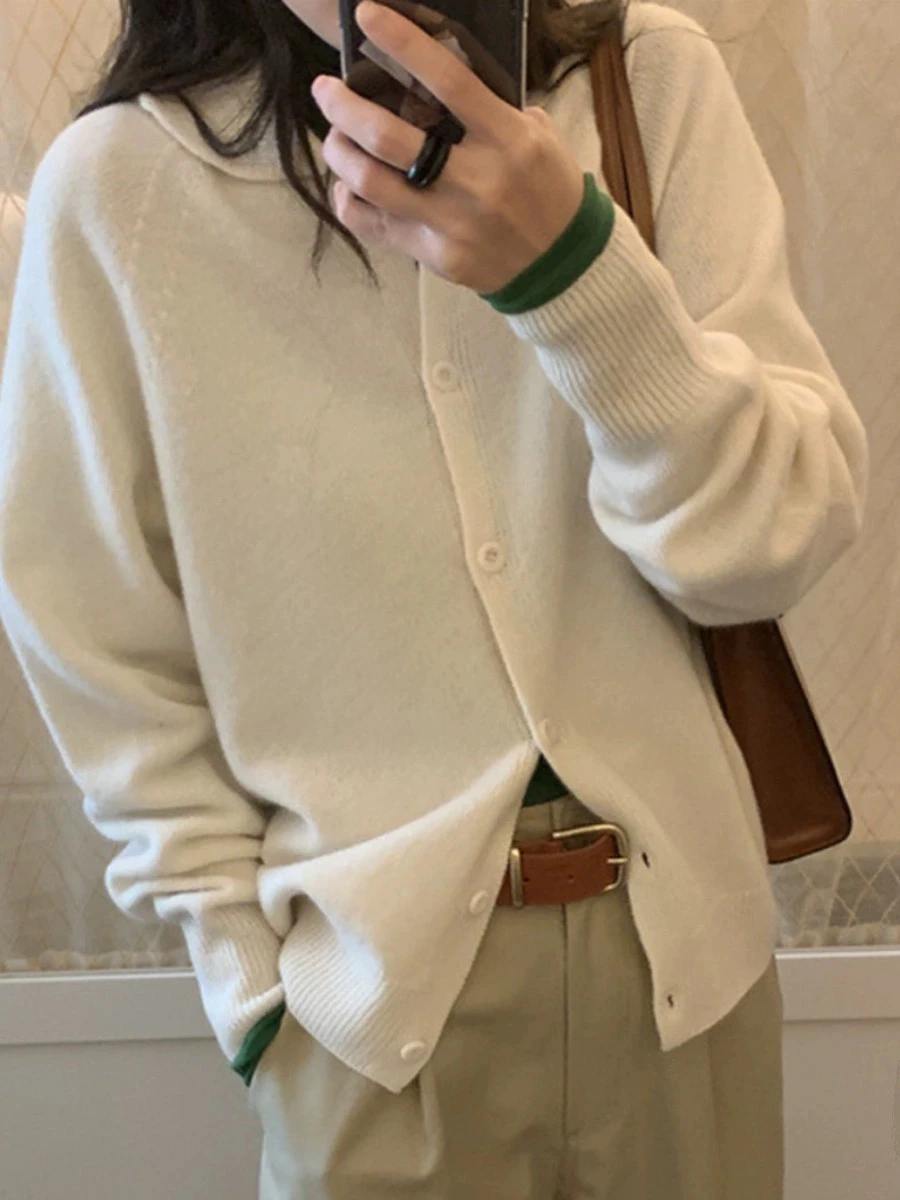 

Candy Miss Korean Style Leisure Woolen Knitted Cardigan Women's Long Sleeve Shirt Collar Open Front Sweater for Young Women
