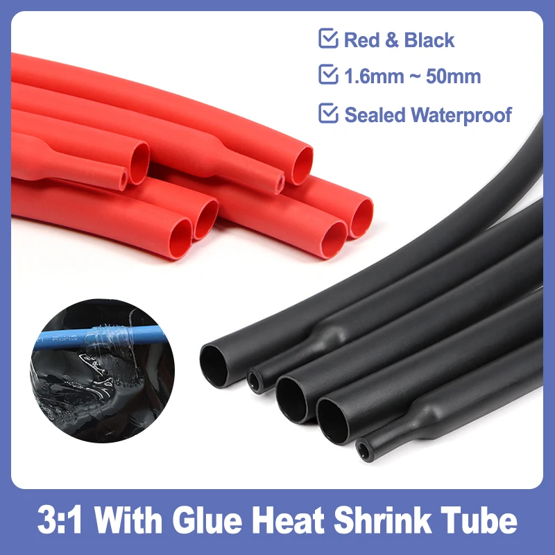 3:1 With Glue Heat Shrink Tube Red Black 1.6 ~ 50mm Polyolefin Shrinkable Dual Wall Tubing Adhesive Lined Insulated Cable Sleeve