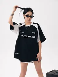 Y2k-女性用半袖Tシャツ,ヴィンテージ,特大,ストリートウェア,サマートップ,kpopグラフィック,韓国のファッション,黒