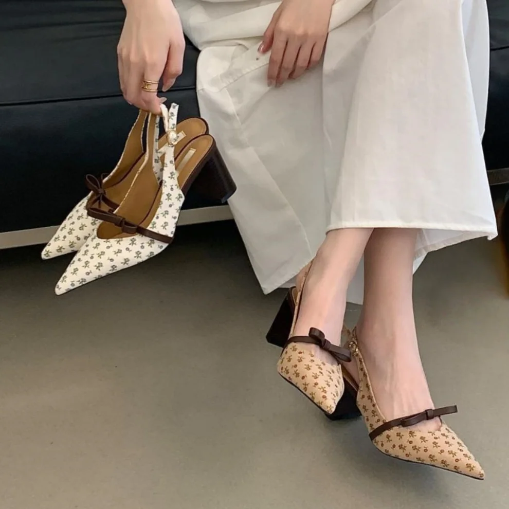 Luxury Brand High-heeled Sandals Bow Design High Heels Spring 2026 Outdoor Shopping Style Pointed Toe Elegant Shoes Sandalias