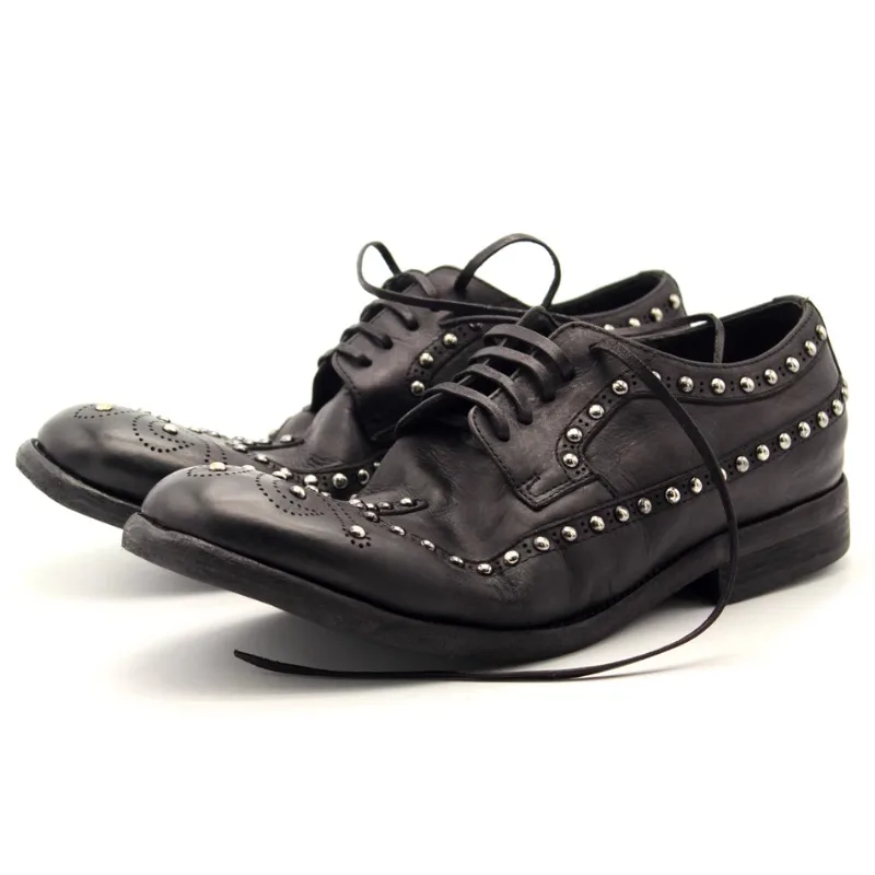 

Новые персонализированные мытые туфли ручной работы, мужские туфли ручной работы для шитья, подошва из натуральной кожи, винтажные мужские туфли дерби в стиле панк с заклепками