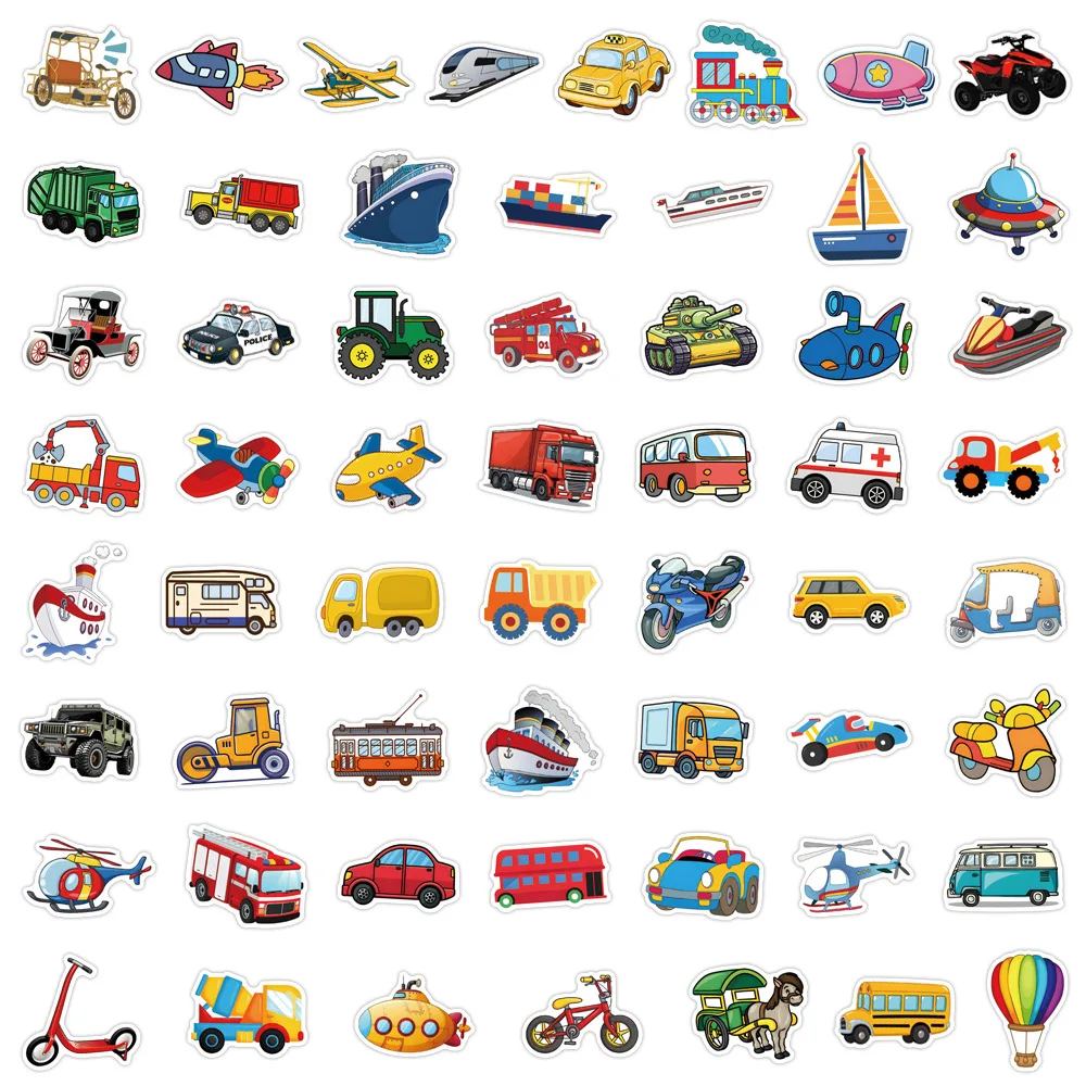 50/110PCS New Engineering Car Airplane Ship Stickers Cartoon Transportation Decoration Graffiti DIY Kids Toys Laptop Guitar Bike
