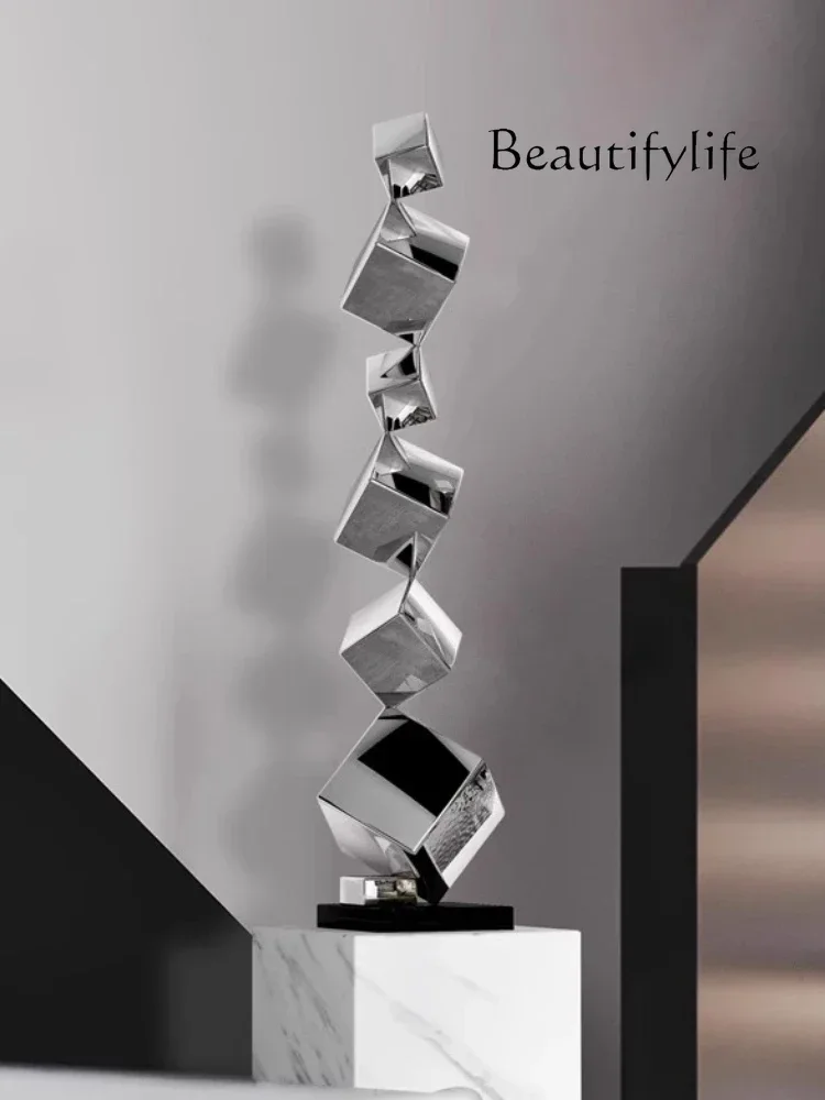 99 YY Simple Fashion Modern Luxury Figurines Living Room Miniatures Decoration Crafts Geometric Stainless Steel Decor Accessorie