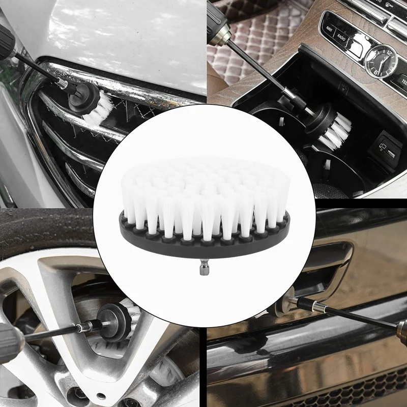 Sikat pembersih bor 6 buah, sikat untuk bor karpet ubin mobil bak mandi dapur Toilet putih sikat bor putar listrik