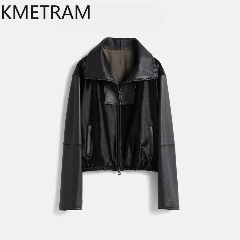 KMETRAM Genuine Leather Jacket Woman Fully Vegetable Tanned Sheepskin Jacket of Woman Vintage Biker Short Leather Coat Jaqueta