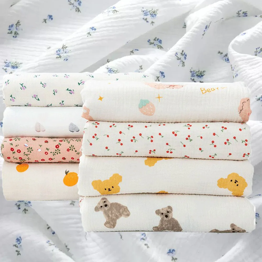 

130x50cm Floral Printed Double-Layer Crepe Cotton Fabric For Women Summer Pajamas Dress Shirt Baby Clothes DIY Craft Home Decor