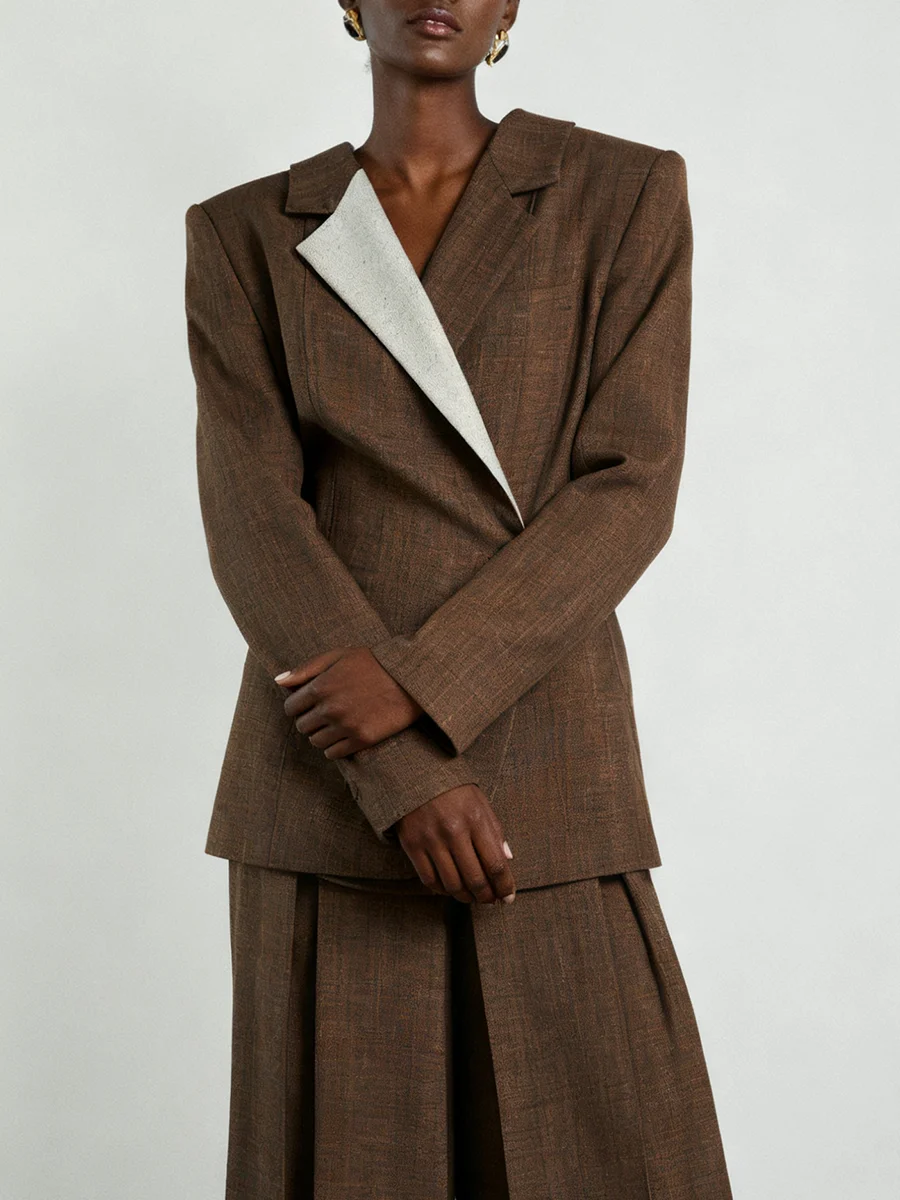 VGH 痩身気質ヒットカラージャケット女性のための V ネック長袖スプライスポケットデザイナー通勤コート女性のファッション新