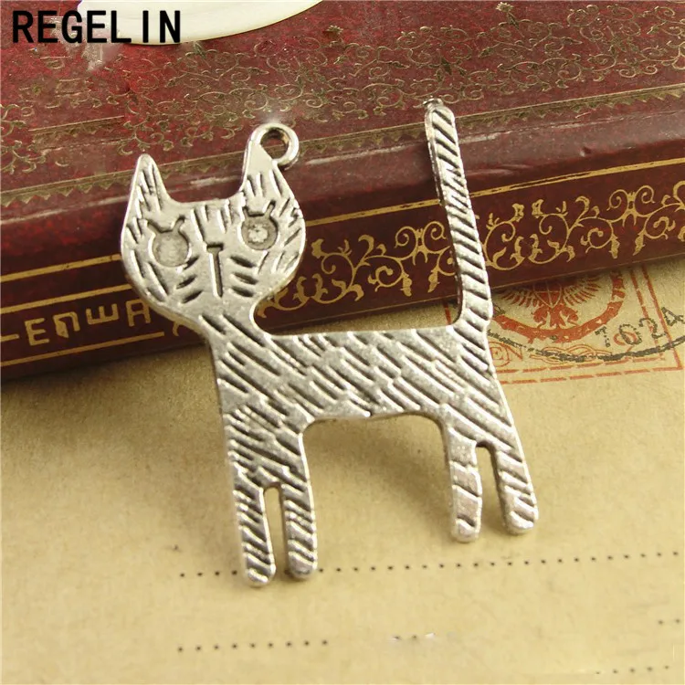 REGELIN Antique Bronze/Antique Silver color Cat Pendant 10pcs 26x33mm for Diy Necklace Jewelry Making Handmade Craft