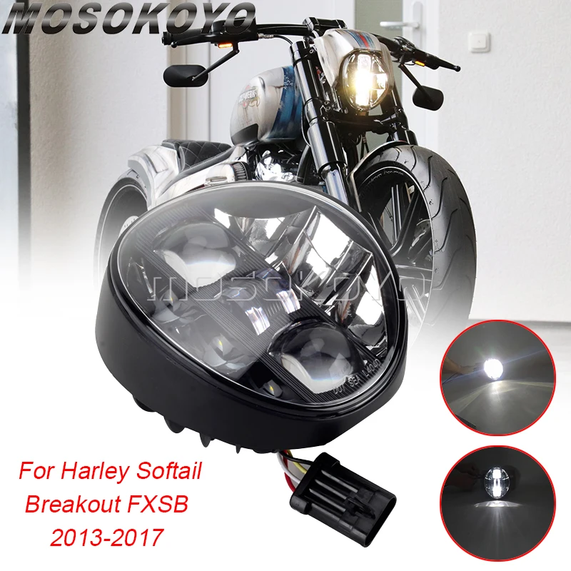 

60W LED Headlights For Harley Softail Breakout FXSB Motorcycle Accesories Hi/Low Beam Headlight Assembly Head Light 2013-2017